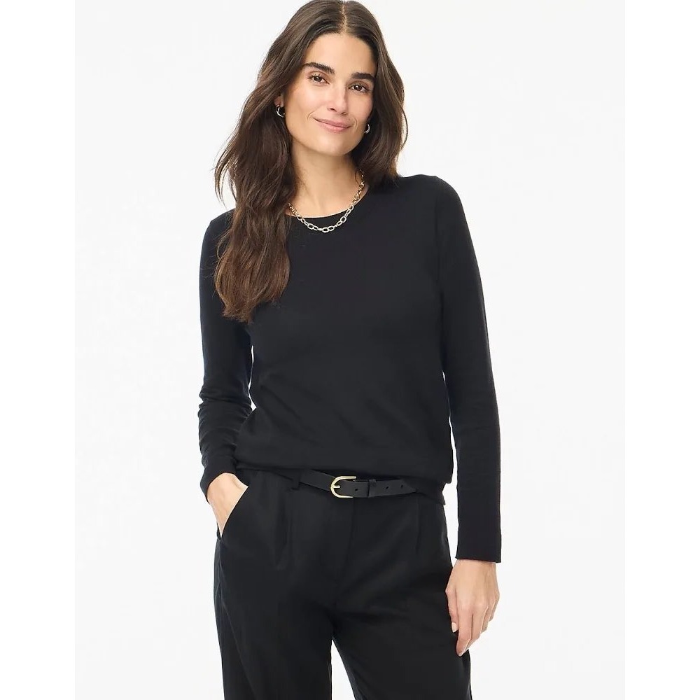 J. Crew Teddie Sweater Womens XS Black Crewneck Long Sleeve Knit Top F5199 NEW